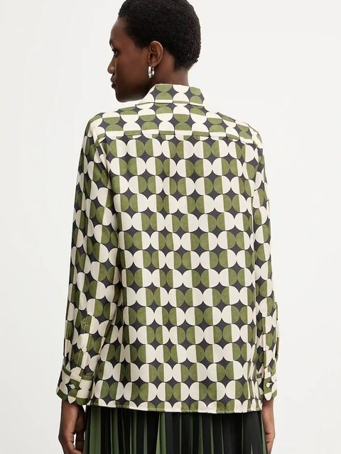 Weekend Max Mara koszula jedwabna RIVE damska kolor zielony regular z kołnierzykiem klasycznym 2525116062600 - zdjęcie produktu nr 2