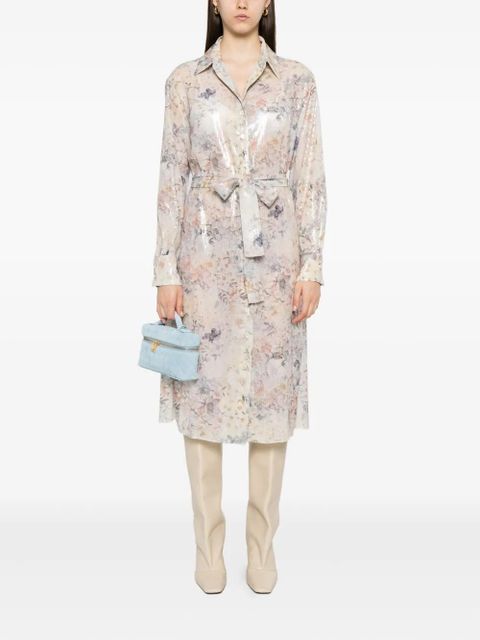 Golden Goose sequin floral shirt midi day dress - Neutrals