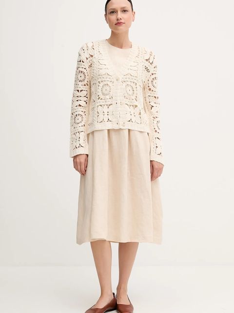 OUI sukienka lniana kolor beżowy mini rozkloszowana 92851