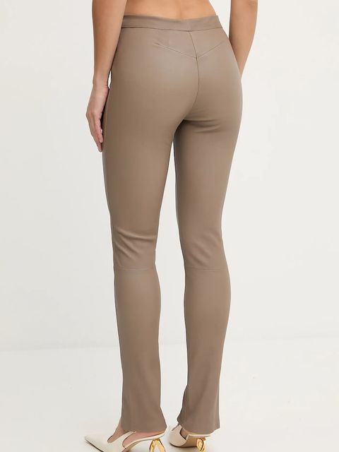 BOSS spodnie skórzane damskie kolor brązowy dopasowane high waist 50541926