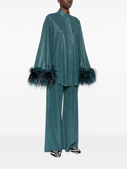Oséree Lumiere PLumage feather-trim shirt - Green