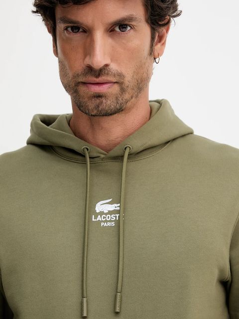 Lacoste bluza bawełniana kolor zielony z kapturem z nadrukiem SH2740