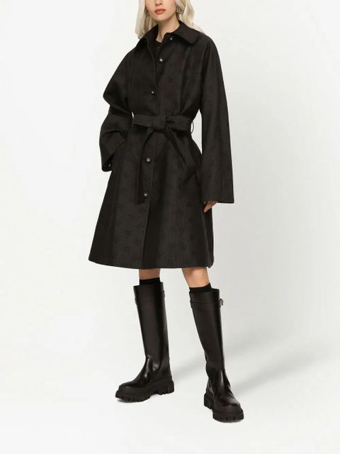 Dolce & Gabbana DG-logo jacquard belted coat - Black