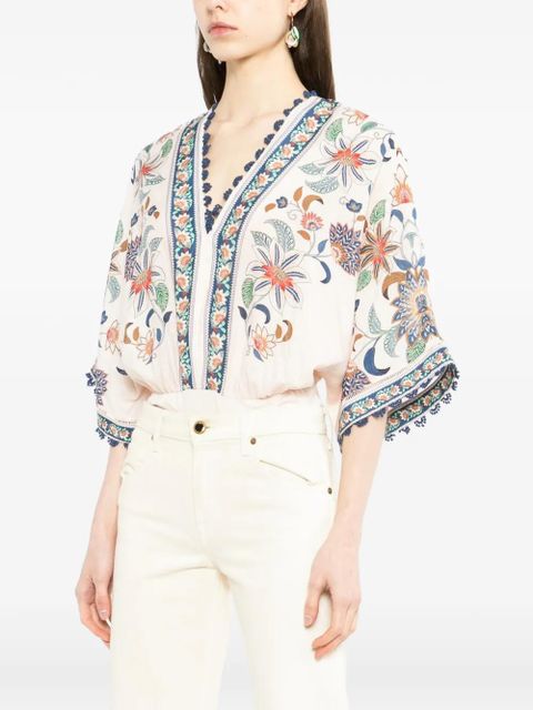 FARM Rio floral-print V-neck blouse - Pink