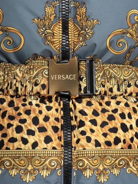 Versace Duvet Stripes-print puffer jacket - Gold
