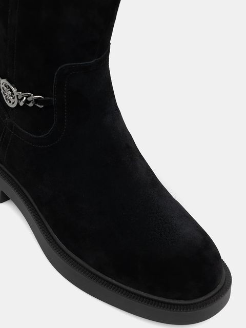 Guess kozaki zamszowe FYONAL2 damskie kolor czarny na płaskim obcasie FLFYN2 LEA11