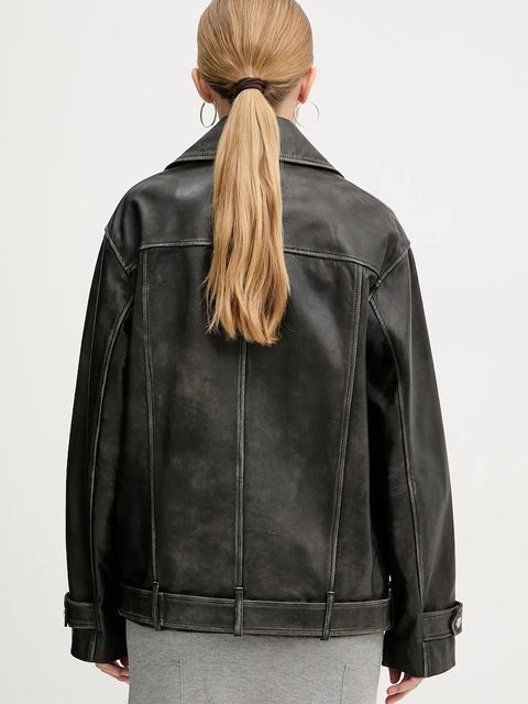 Pinko ramoneska skórzana kolor czarny przejściowa oversize 105369 A23U - zdjęcie produktu nr 2