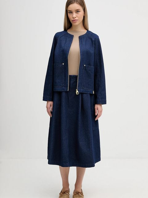 Barbour spódnica jeansowa Saima kolor granatowy midi rozkloszowana LSK0142 - zdjęcie produktu nr 2