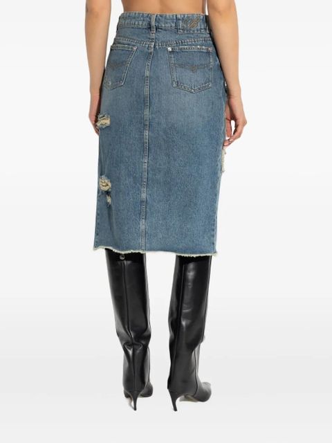 Blumarine distressed slit-front denim skirt - Blue