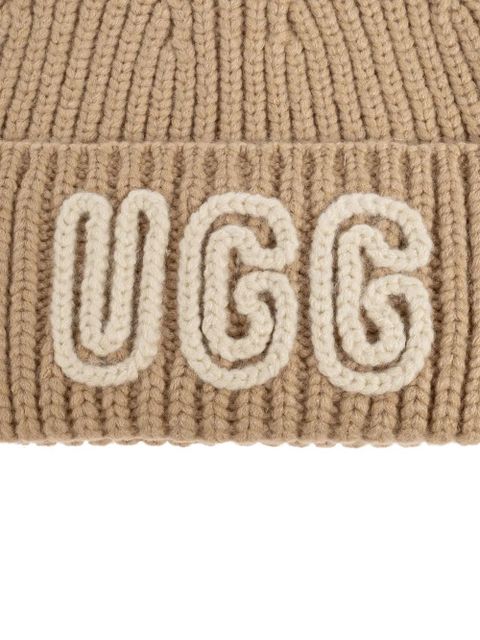 UGG ribbed logo beanie hat - Neutrals