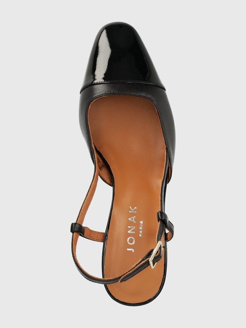 Jonak czółenka skórzane DHAPOP VERNIS/CUIR kolor czarny na słupku z odkrytą piętą 3300259 - zdjęcie produktu nr 2