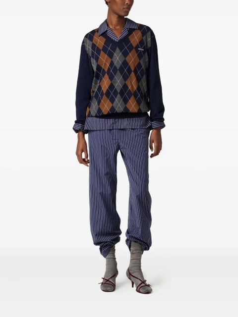 Miu Miu argyle V-neck wool sweater - Blue