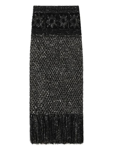 Alanui City Lights sequin-embellished fringe maxi skirt - Black - zdjęcie produktu nr 1