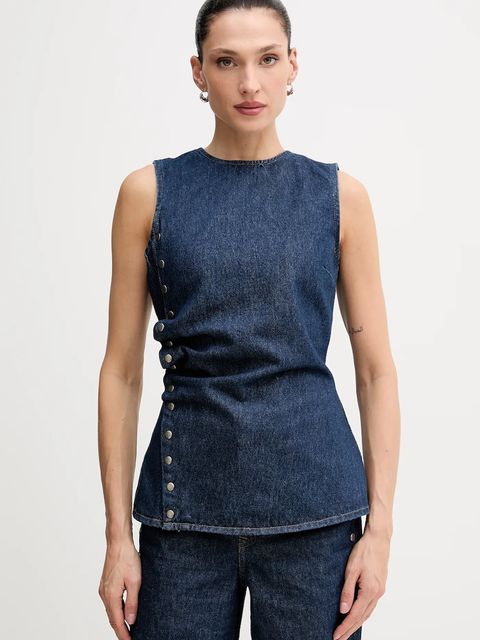 Rotate bluzka jeansowa damska kolor granatowy gładka 114814D03 - zdjęcie produktu nr 1