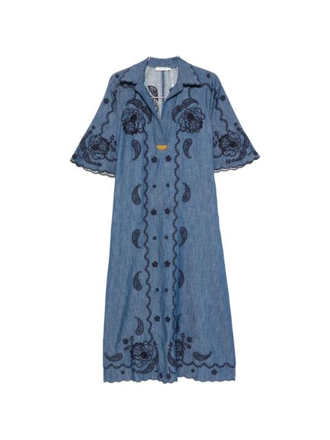 ZIMMERMANN Aster paisley-embroidered scalloped-edge midi dress - Blue - zdjęcie produktu nr 1