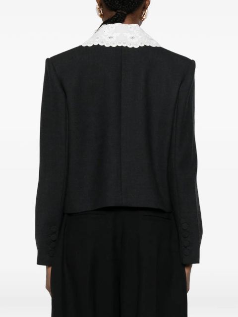 Self-Portrait embroidered-collar jacket - Grey