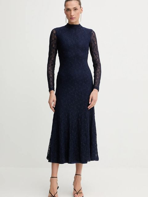 Bardot sukienka kolor granatowy midi rozkloszowana 59476DB2