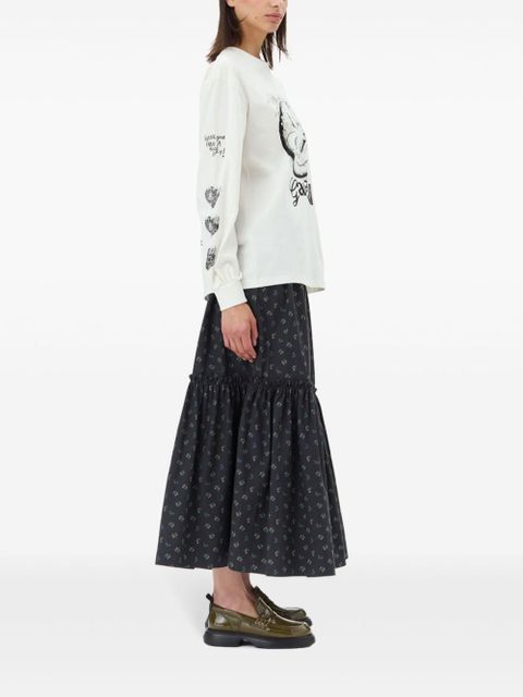 GANNI floral-print smock maxi skirt - Black