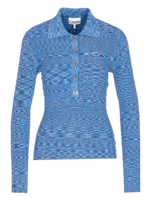 GANNI Spacedyed logo-button polo top - Blue - zdjęcie produktu nr 1