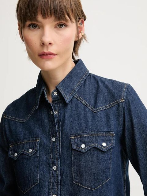 United Colors of Benetton koszula jeansowa damska kolor niebieski regular z kołnierzykiem klasycznym