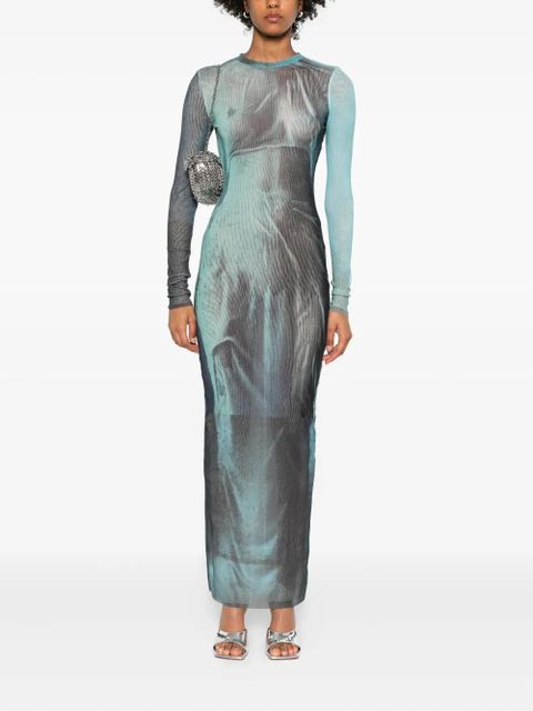 Jean Paul Gaultier printed long-sleeved midi dress - Blue