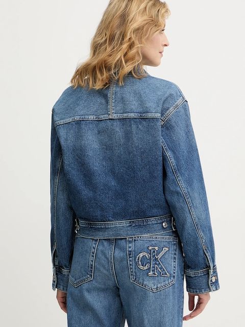 Calvin Klein Jeans kurtka jeansowa kolor niebieski przejściowa oversize LV047E906G