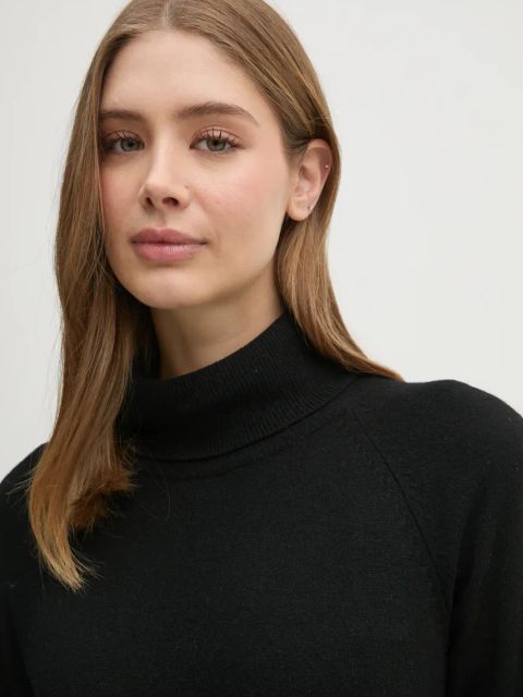 United Colors of Benetton sweter z domieszką wełny damski kolor czarny lekki z golfem 1035D2551