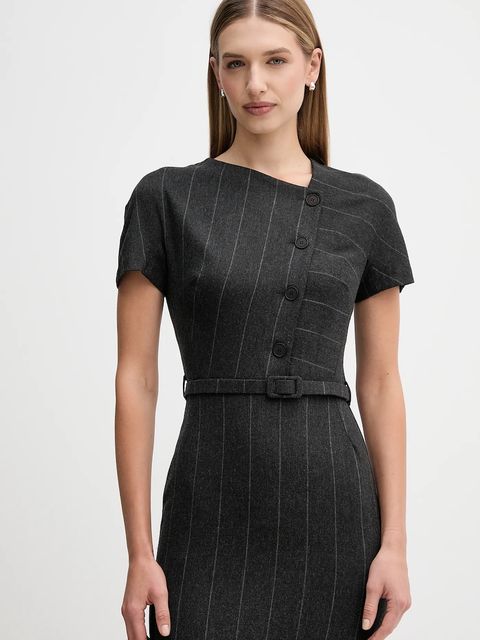 Sandro Ferrone sukienka z dodatkiem wełny kolor szary midi prosta S23YBFBICCHIERE