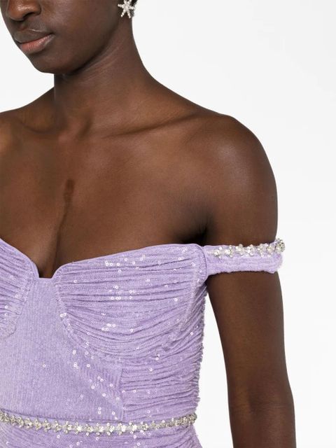 Self-Portrait sequin-embellished off-shoulder midi dress - Purple