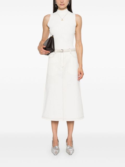 TOTEME contrast-stitching midi skirt - White