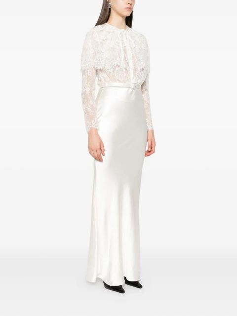 Self-Portrait lace-panel satin maxi dress - White
