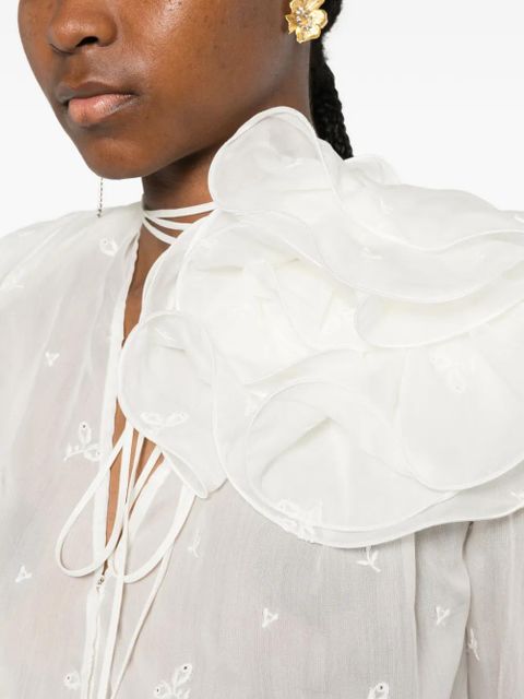 Magda Butrym floral-embroidered ruffled blouse - White