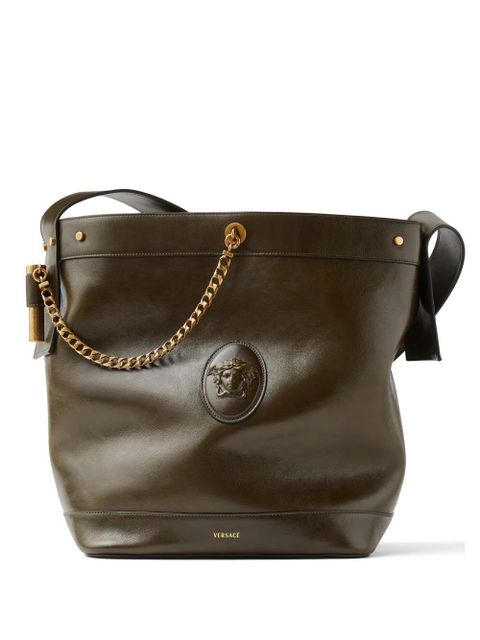 Versace Pivot large leather bucket bag - Green - zdjęcie produktu nr 1