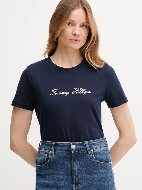 Tommy Hilfiger t-shirt bawełniany damski kolor granatowy WW0WW47210 - zdjęcie produktu nr 1