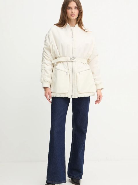 Pinko kurtka kolor beżowy przejściowa oversize 105340 A2OL