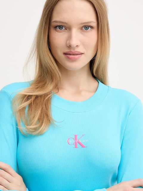 Calvin Klein Jeans longsleeve kolor turkusowy LV047A803G