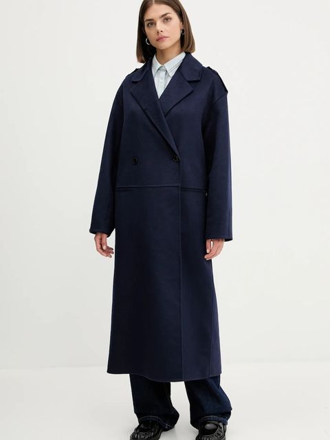 HUGO płaszcz z domieszką wełny kolor granatowy 50542299