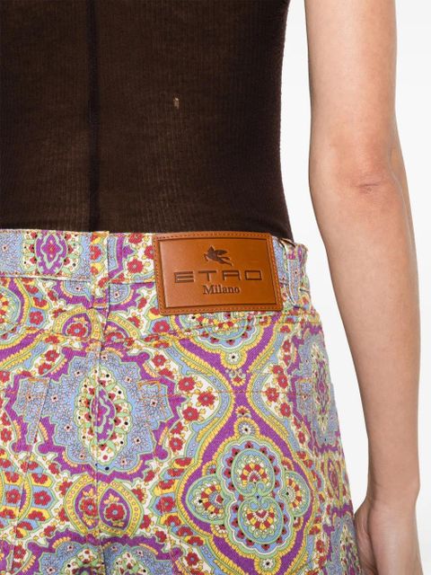 ETRO floral-print denim shorts - Blue