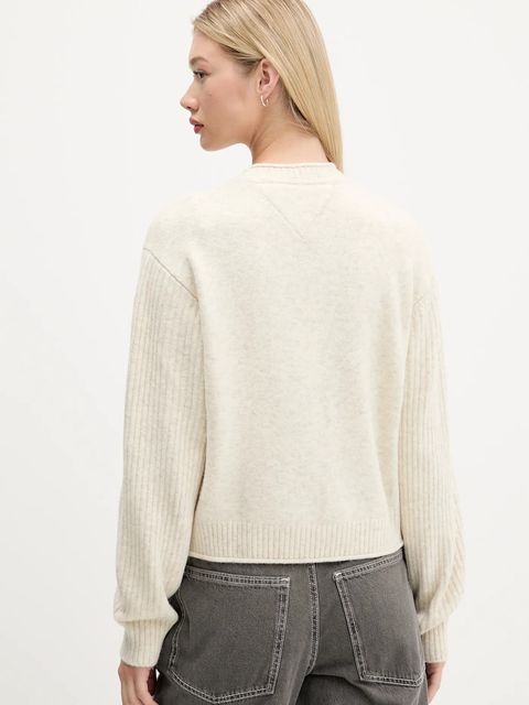 Tommy Jeans sweter z dodatkiem wełny damski kolor beżowy lekki DW0DW21782