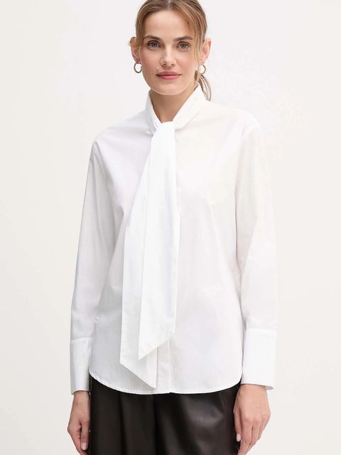 OUI koszula bawełniana damska kolor biały regular z wiązanym dekoltem 87626 - zdjęcie produktu nr 1