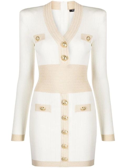 Balmain embossed-button knitted minidress - White - zdjęcie produktu nr 1