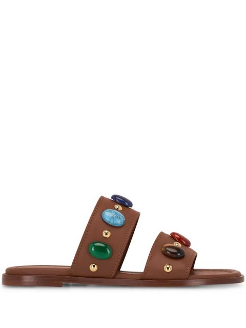 Gianvito Rossi embellished flat leather sandals - Brown - zdjęcie produktu nr 1