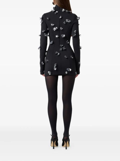 Blumarine flower-embellished mini dress - Black