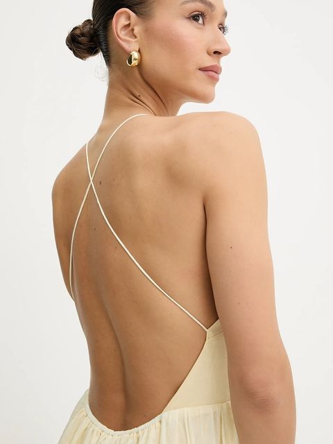 Bardot sukienka kolor żółty maxi rozkloszowana 59963DB