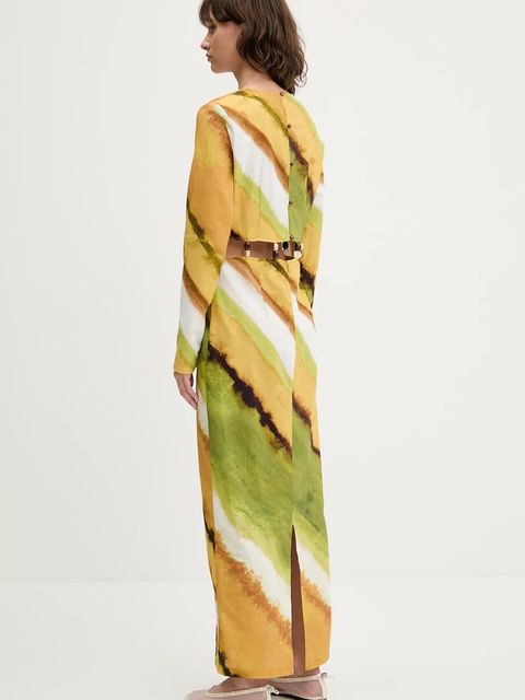 Never Fully Dressed sukienka z domieszką lnu kolor żółty maxi prosta NFDDR2014