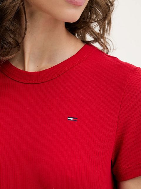 Tommy Jeans sukienka kolor czerwony midi rozkloszowana DW0DW19721