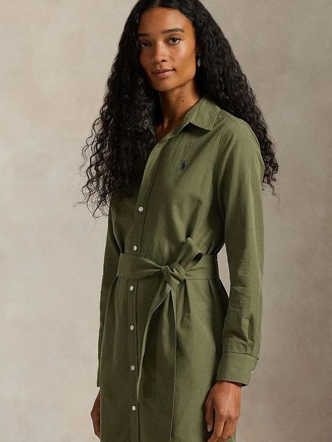 Polo Ralph Lauren sukienka z dodatkiem lnu kolor zielony mini rozkloszowana 211A96346