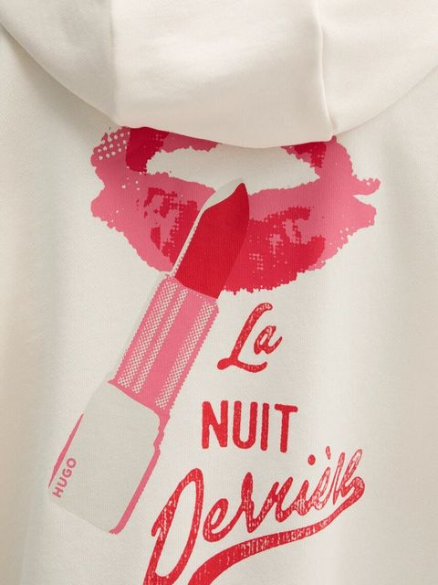 HUGO bluza bawełniana damska kolor beżowy z kapturem z nadrukiem 50545201