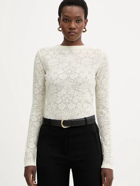 Pinko bluzka z dodatkiem wełny damska kolor beżowy gładka 105697 A2TW - zdjęcie produktu nr 1