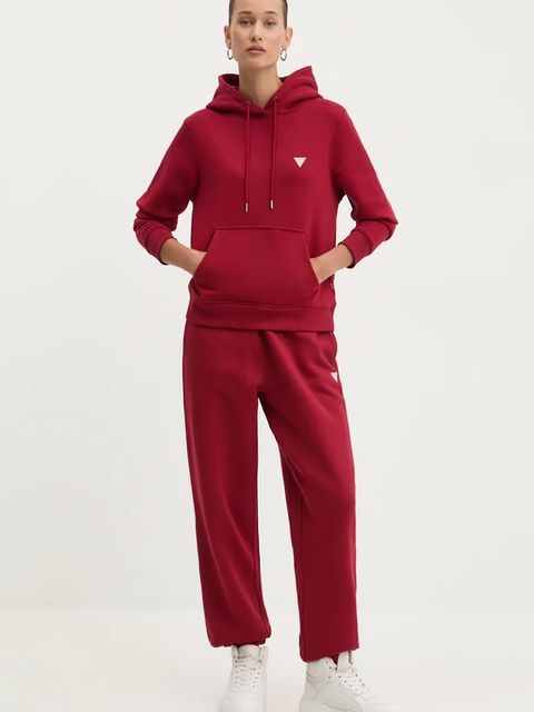 Guess Jeans bluza damska kolor bordowy z kapturem gładka W4YQ04 KC811 - zdjęcie produktu nr 2